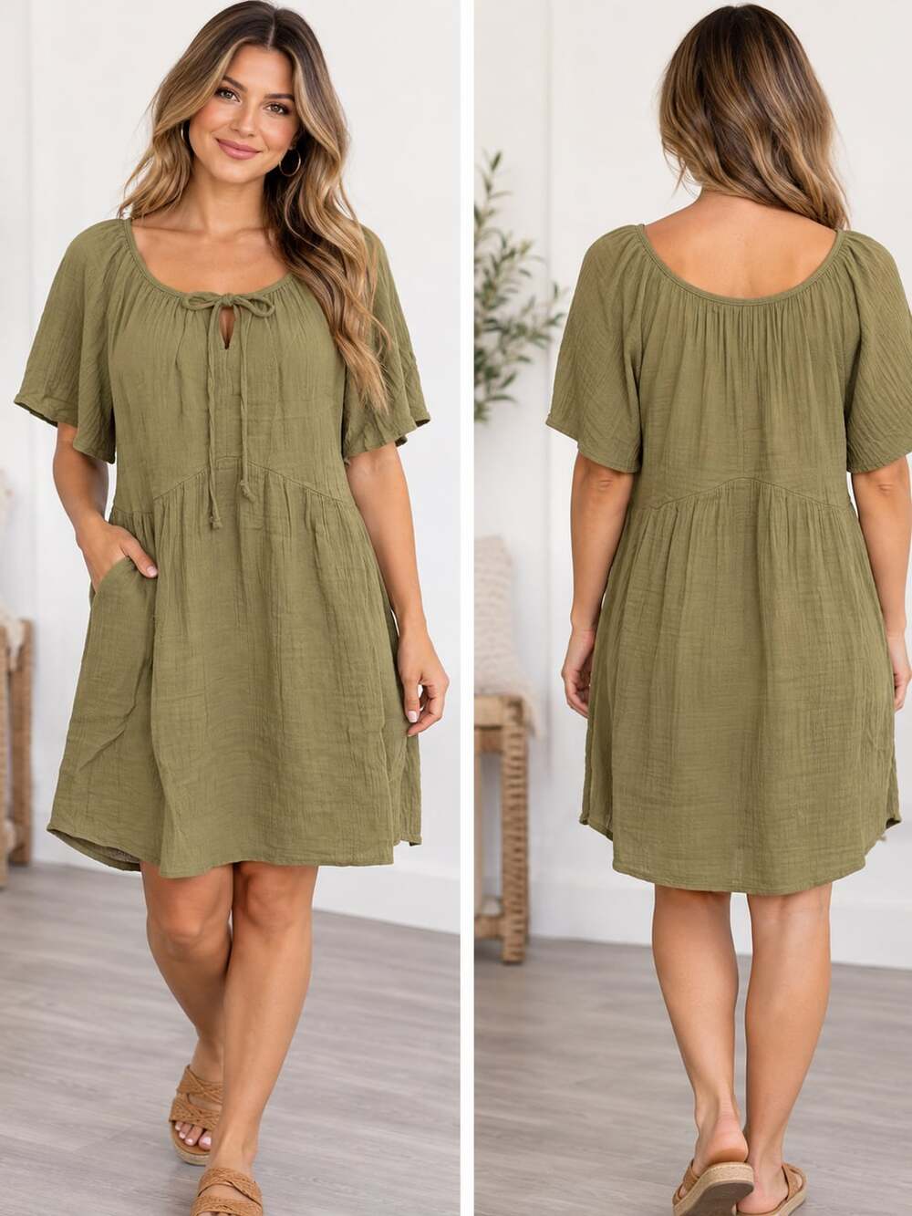 Nwt Old Navy Olive Green Flutter Mini Dress- size Large